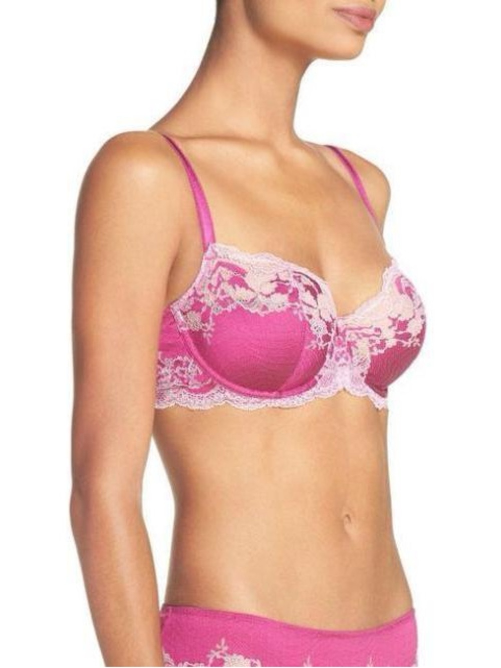 Wacoal Lace Affair set in Wild Aster Pink Lace, 36C and S